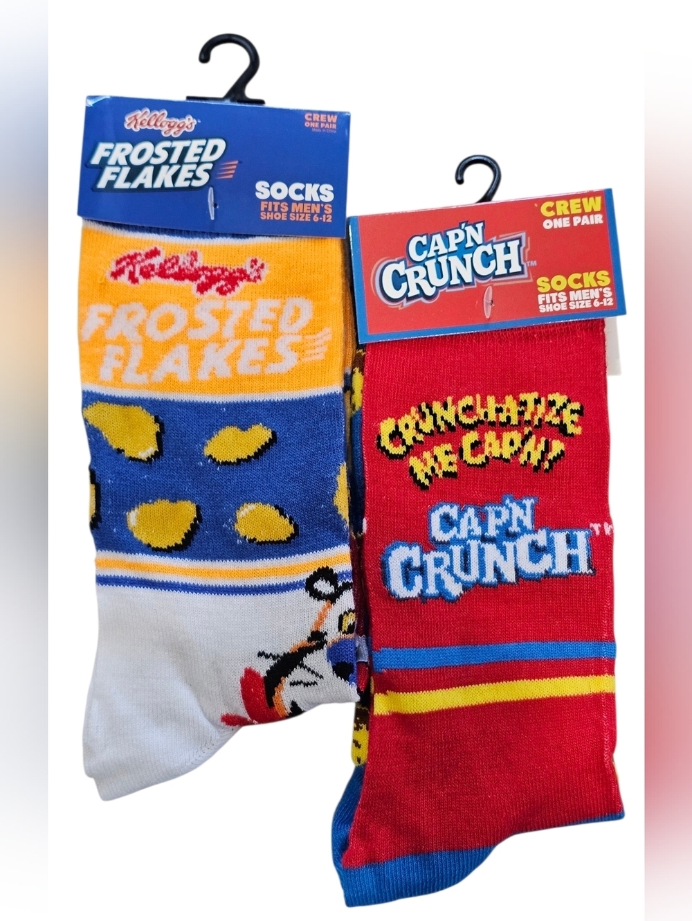 Novelty Men's Crew Socks, Frosted Flakes And Cap'n Crunch, Size 6-12, New - Picture 2 of 6